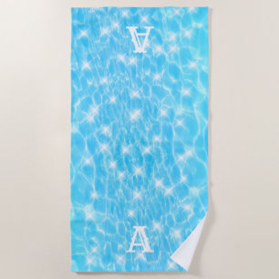 Monogram initial Water ripple water texture modern Beach Towel