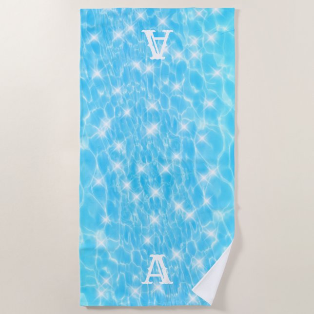 Monogram initial Water ripple water texture modern Beach Towel (Front)
