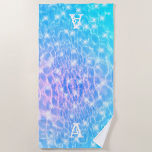 Monogram initial Water ripple water texture modern Beach Towel