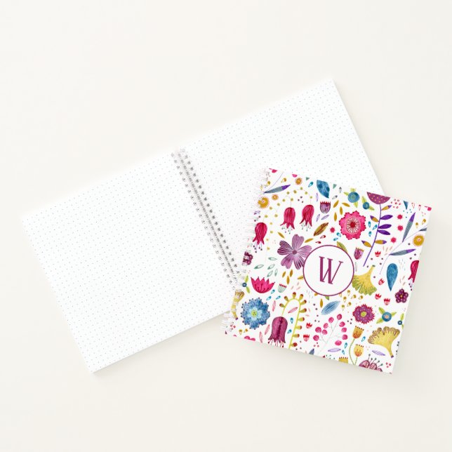 Monogram Initial Watercolor Floral Pattern Notebook (Inside)