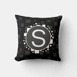 Monogram Initial White Black Grey Circles Squares Cushion