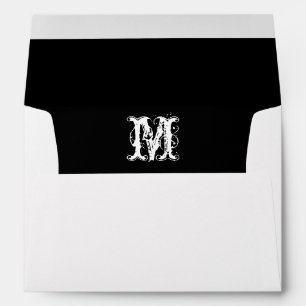 Monogram Initial White Envelope, Black Lined Envelopes