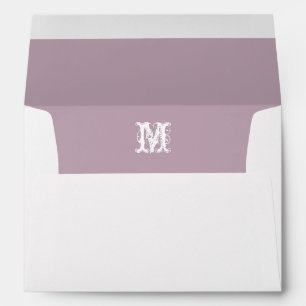 Monogram Initial White Envelope, Lavender  Lined Envelopes