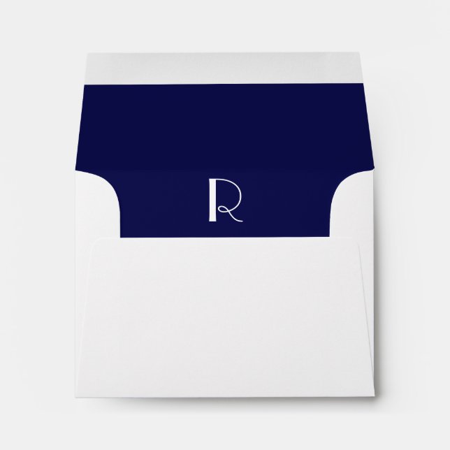Monogram Initial White Envelope, Navy Liner RSVP Envelopes (Back (Bottom))