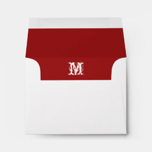 Monogram Initial White Envelope, Red Lined RSVP Envelopes