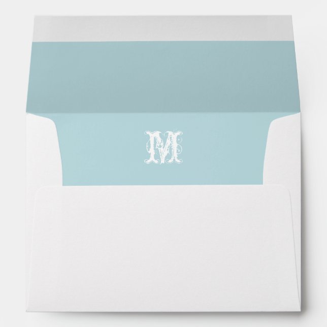 Monogram Initial White Envelope, Sea Blue  Lined Envelope (Back (Bottom))