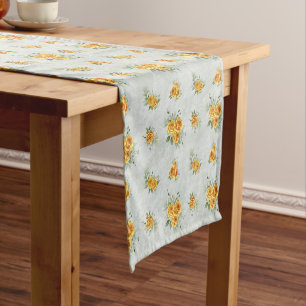 Monogram Initial Yellow Green Gold Floral Roses Short Table Runner