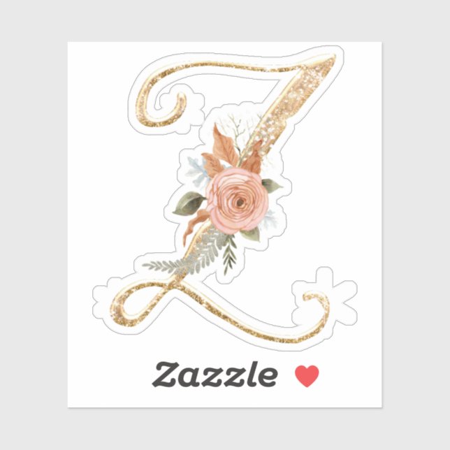 Monogram Initial Z Gold Glitter Peony Rose Floral (Sheet)