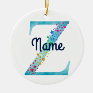 Monogram Initial Z Rainbow Star design Ceramic Ornament