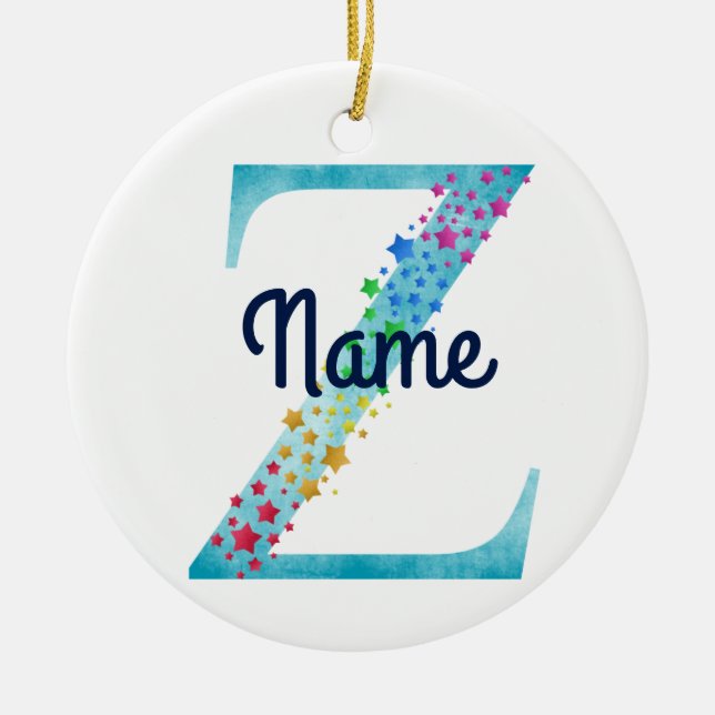 Monogram Initial Z Rainbow Star design Ceramic Ornament (Front)