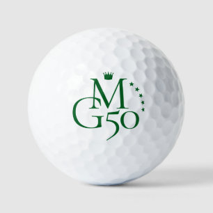 Monogram Initials 50th Crown Stars Green Birthday Golf Balls