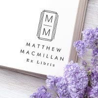 Monogram initials and name Ex libris library book