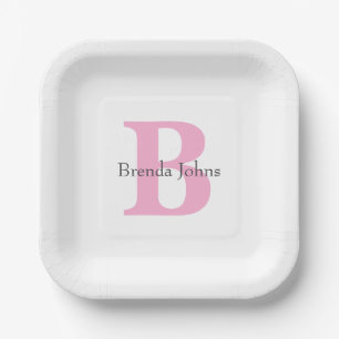 Monogram Initials Baby Shower Pink Custom Name Paper Plate