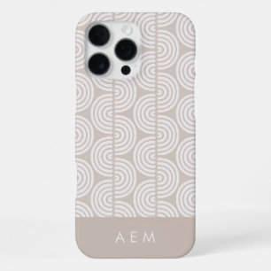 Monogram Initials Beige Geometric Stripes Pattern iPhone 16 Pro Max Case