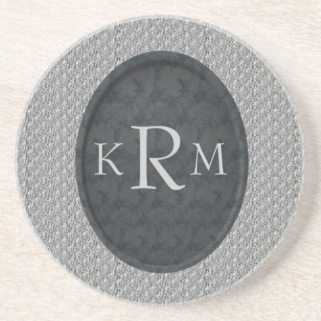 Monogram Initials Black Floral Personalised Coaster (Front)