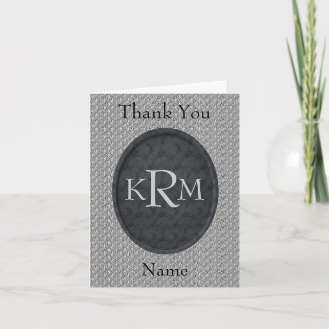 Monogram Initials Black Floral Personalised Thank You Card (Front)