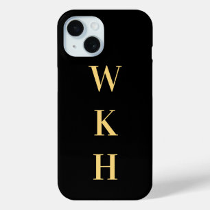 Monogram Initials Black Gold iPhone 15 Case