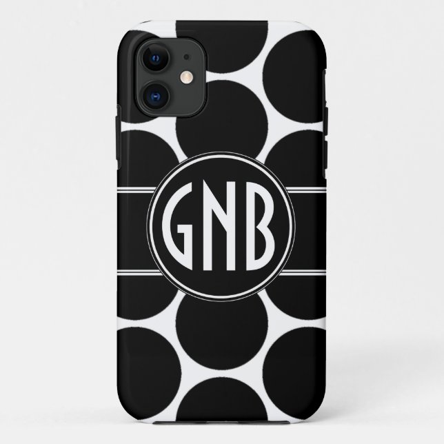 MONOGRAM INITIALS BLACK POLKA DOTS Case-Mate iPhone CASE (Back)