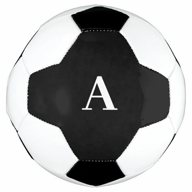 Monogram Initials Black White Custom Name Gift Soccer Ball (Front)