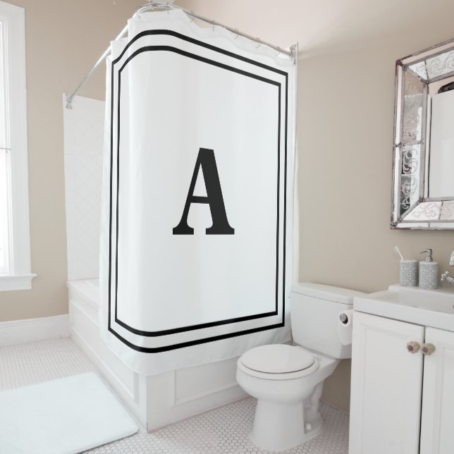 Monogram Initials Black White Minimal Modern Name Shower Curtain (In Situ)