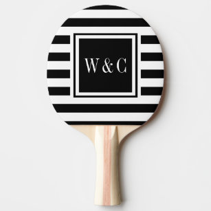 Monogram Initials Black White Stripe Ping Pong Paddle