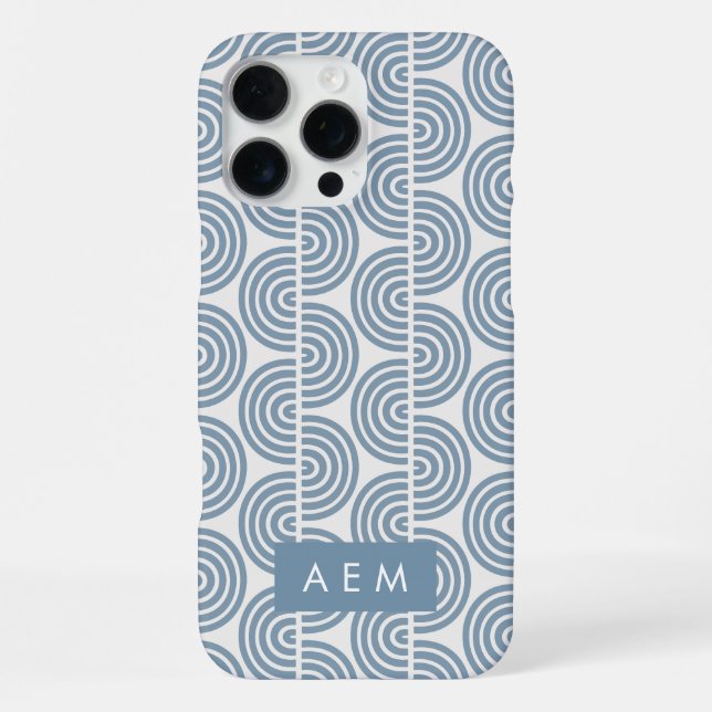 Monogram Initials Blue Geometric Stripes Pattern  iPhone Case (Back)