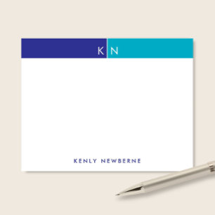 Monogram Initials Blue & Turquoise Band Stationery Card