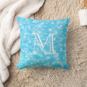 Monogram Initials blue water ripple water texture Cushion