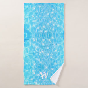 Monogram Initials blue water ripple water textures Bath Towel
