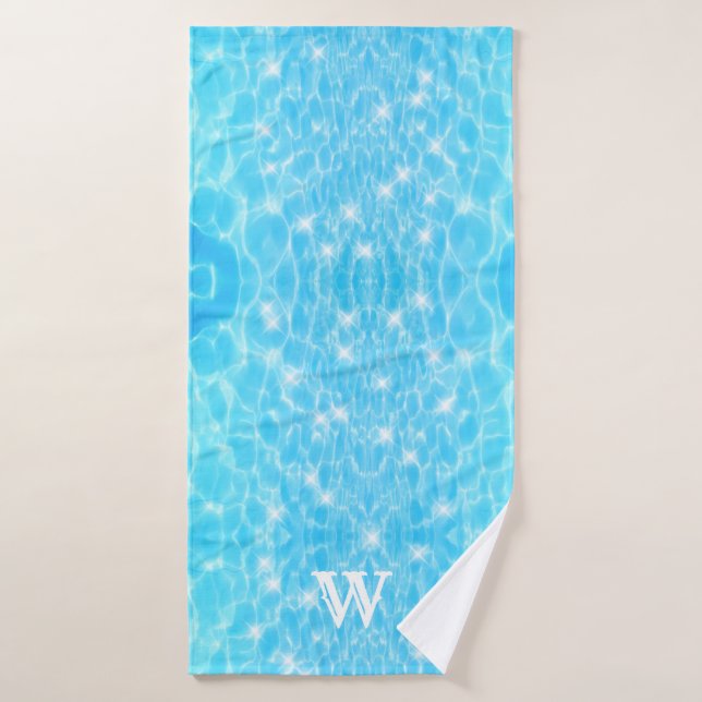 Monogram Initials blue water ripple water textures Bath Towel (Bath Towel)