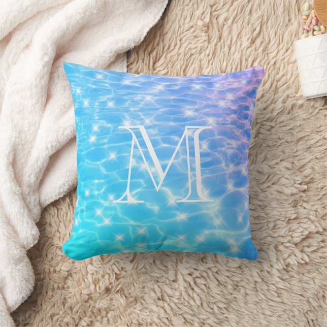 Monogram Initials blue water ripple water textures Cushion (Blanket)