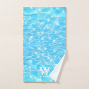 Monogram Initials blue water ripple water textures Hand Towel