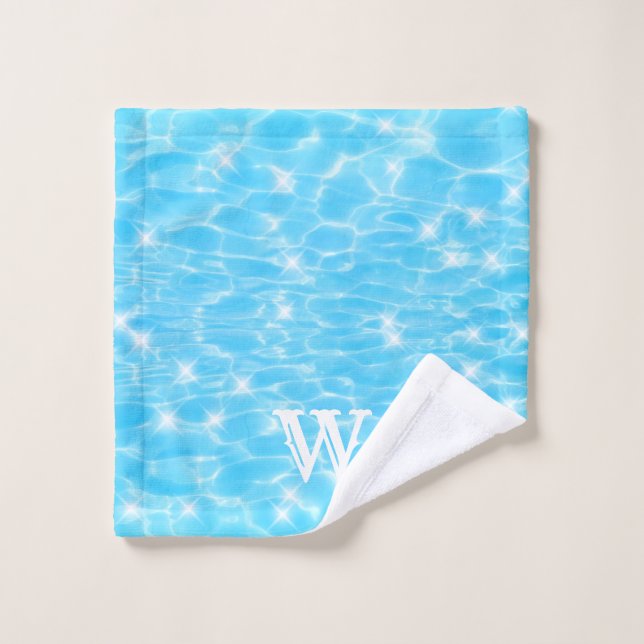 Monogram Initials blue water ripple water textures Wash Cloth (Wash Cloth)