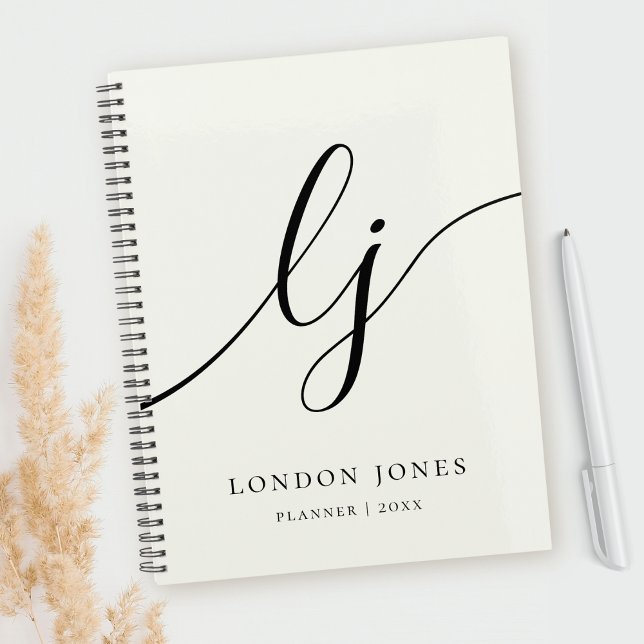 Monogram Initials Business Planner Ivory Script (Creator Uploaded)