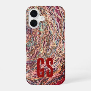 Monogram initials colourful abstract pattern girly iPhone 16 case