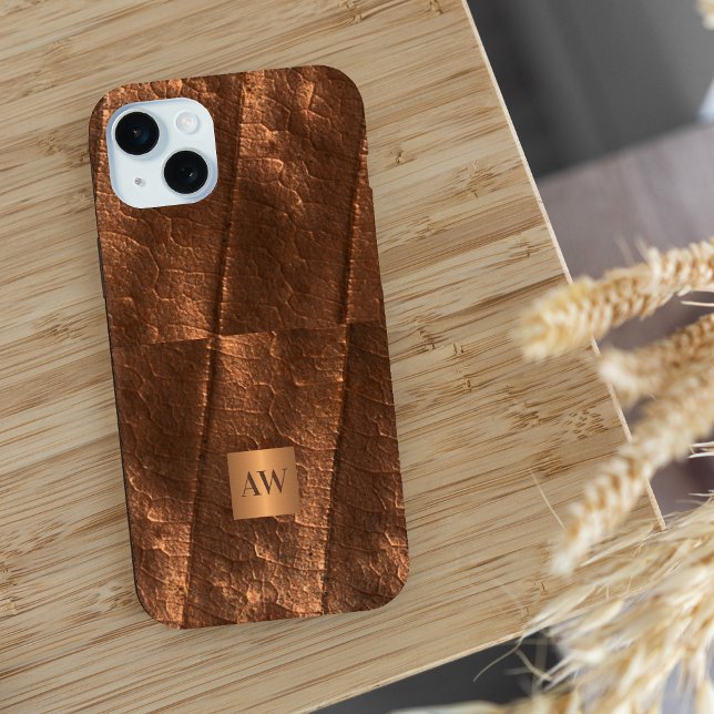 Monogram initials copper metallic faux foil  Case-Mate iPhone case (Creator Uploaded)