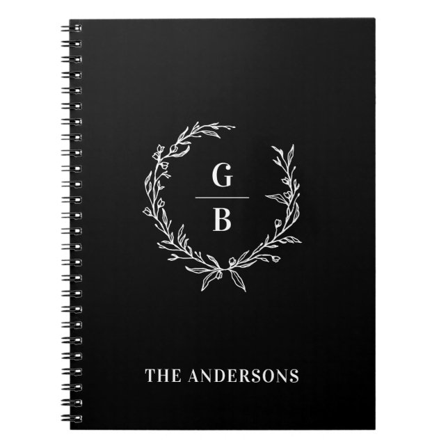 Monogram Initials couple family wreath multi photo Notebook (Front)
