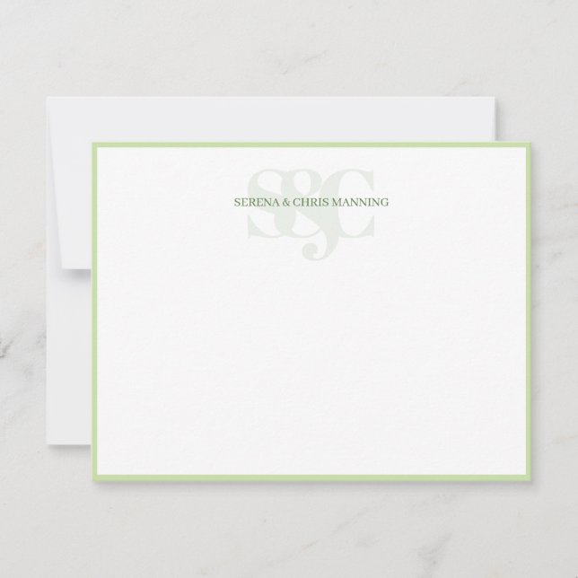 Monogram Initials Custom Couple Wedding Green Card (Front)