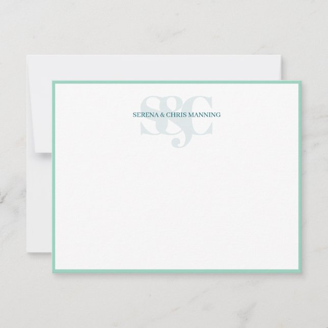 Monogram Initials Custom Couple Wedding Teal Geen Card (Front)
