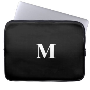 Monogram Initials Custom Name Black White Gift Laptop Sleeve