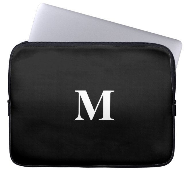 Monogram Initials Custom Name Black White Gift Laptop Sleeve (Front)