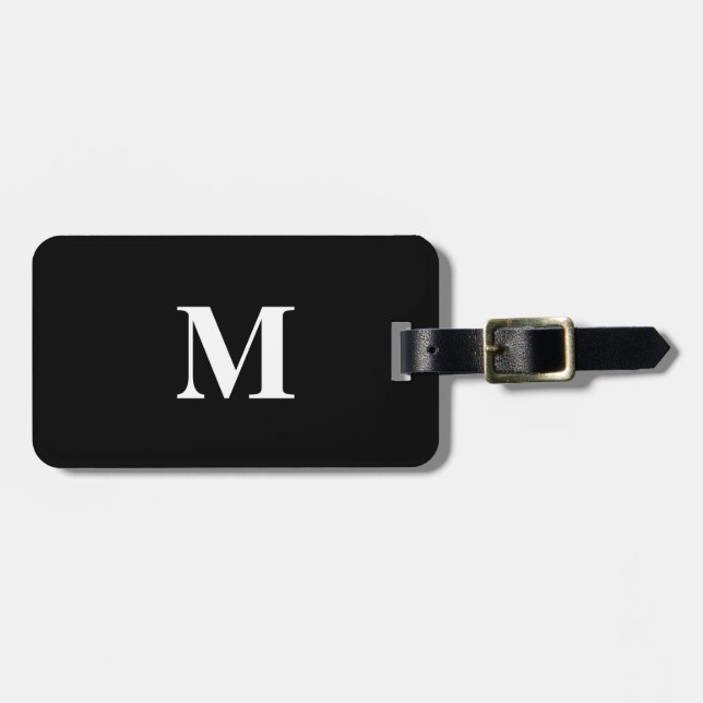 Monogram Initials Custom Name Black White Gift Luggage Tag (Front Horizontal)