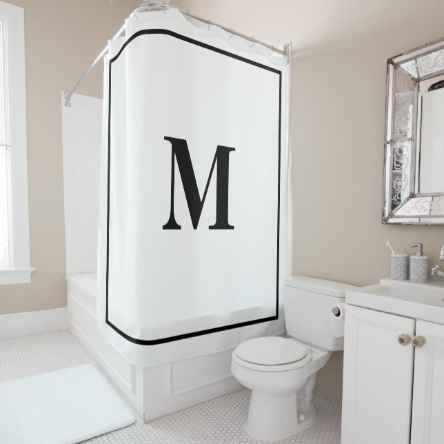 Monogram Initials Custom Name Black White Stylish Shower Curtain (In Situ)