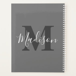 Monogram Initials Custom Name Gray White Elegant Planner