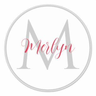 Monogram Initials Custom Name Grey Red White