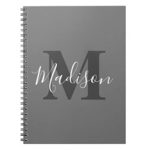 Monogram Initials Custom Name Grey White Cool Notebook