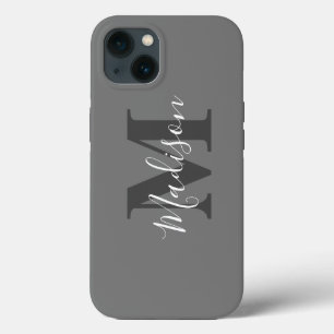 Monogram Initials Custom Name Grey White Gift iPhone 13 Case