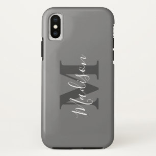 Monogram Initials Custom Name Grey White Gift iPhone XS Case