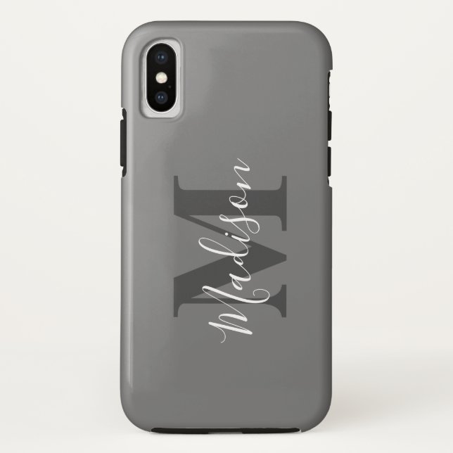 Monogram Initials Custom Name Grey White Gift Case-Mate iPhone Case (Back)