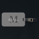 Monogram Initials Custom Name Grey White Gift Luggage Tag<br><div class="desc">Monogrammed initial and custom name templates which you can edit. Designed with solid grey colour background with white colour texts,  you can change both the colours if you wish.</div>